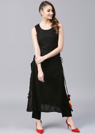 Black Readymade Straight Cut Long Kurta