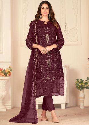 Magenta Festive Georgette Pant Suit Set