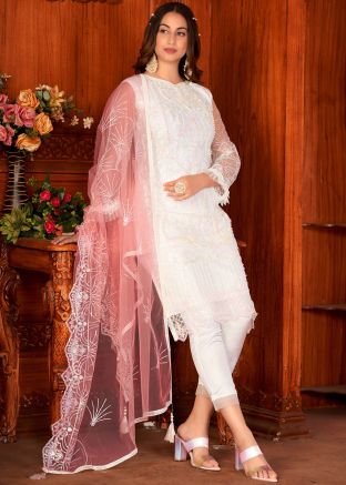 White Embroidere Net Pant Suit Set