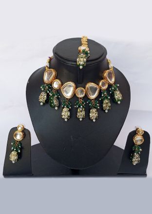 Green Meenakari Kundan Choker Set