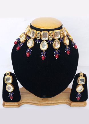 Blue And Pink Kundan Choker Set
