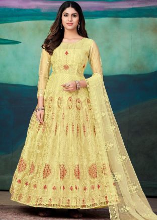 Yellow Embroidered Anarkali Suit Set