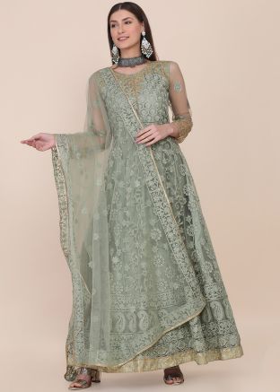 Green Thread Embroidered Anarkali Suit
