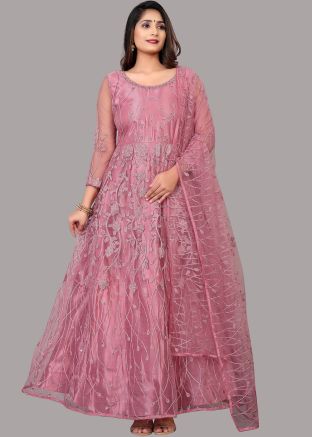Pink Embroidered Anarkali Suit With Dupatta