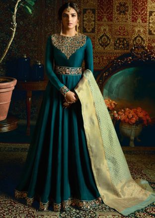 Jasmin Bhasin Blue Anarkali Suit In Satin