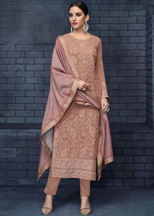 Brown Georgette Pant Suit Set