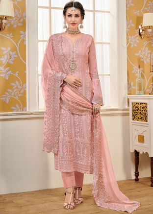 Pink Georgette Pant Suit Set
