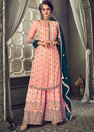 Peach Georgette Palazzo Suit Set