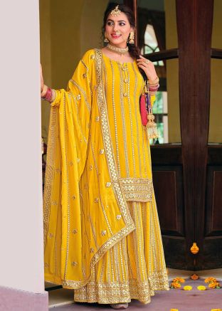 Shop Indian Clothes USA in Yellow Gota Patti Work Palazzo Suit Set 