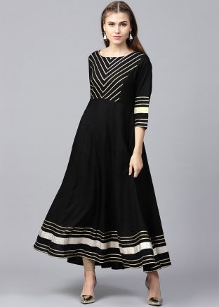 Black Rayon Readymade Long Kurta With Bottom