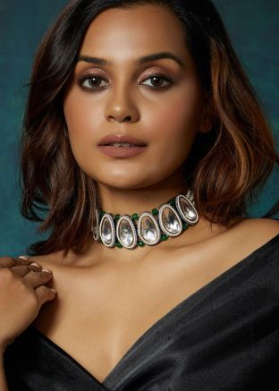 White & Green Kundan Studded Choker Necklace