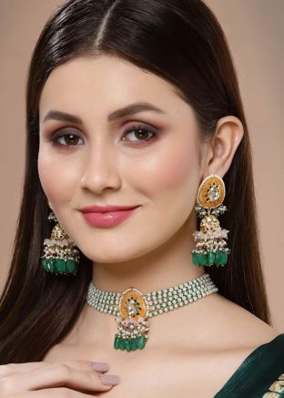 Green & Yellow Beaded Choker Necklace Set