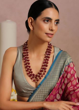 Magenta Beaded Multichain Necklace