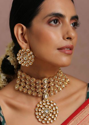 White Kundan & Stone Studded Necklace Set