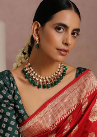 Green Studded Kundan Necklace Set