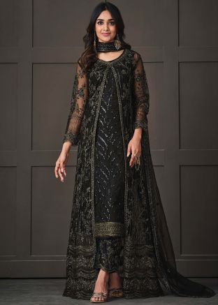 Black Net Embroidered Suit Set & Jacket