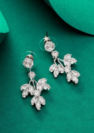 American Diamond Studded Silver Earrings