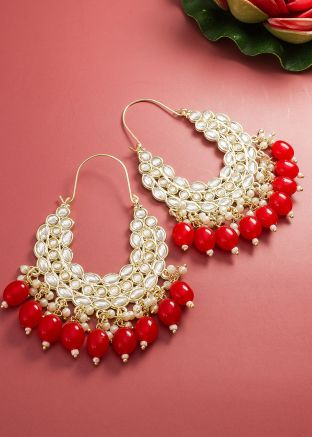 Red Kundan Studded Earrings