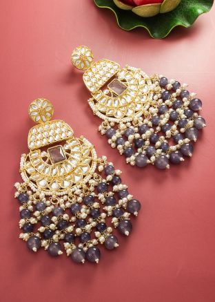 Grey Beads Embellished Earrings