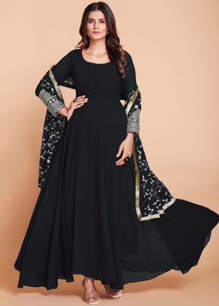 Readymade Black Embroidered Georgette Anarkali Suit