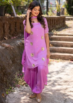 Readymade Purple Embroidered Punjabi Suit