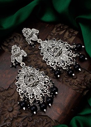 Black Oxidised Temple Style Earrings