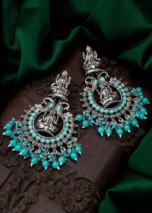 Blue Studded Stone Oxidised Earrings