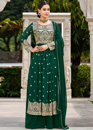 Green Embroidered Palazzo Suit Set