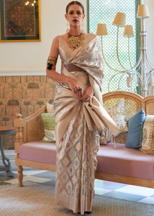 Kalki Koechlin Grey Zari Woven Saree In Tissue