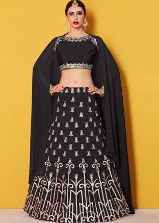 Black Art Silk Embroidered Lehenga Choli