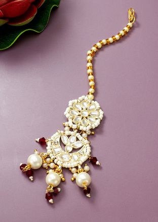 Maroon & White Kundan Studded Mangtikka