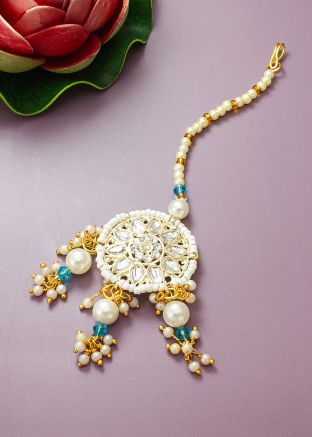 Blue & White Mangtikka In Studded Kundan