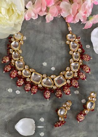 Maroon Meenakari & Kundan Necklace Set