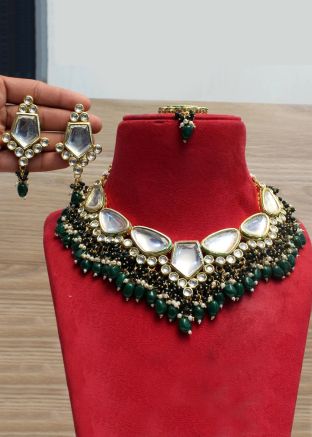 Green Meenakari & Kundan Studded Necklace Set