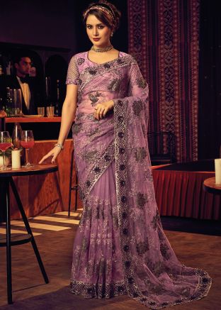 Pink Embroidered Saree & Blouse In Net