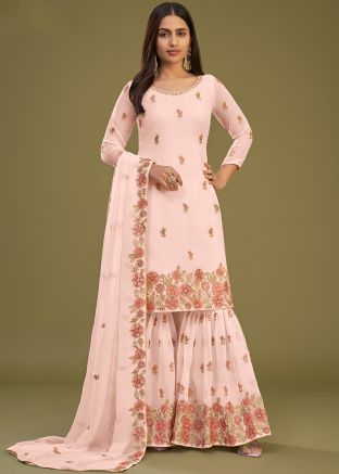 Pink Sequins Embellished Gharara Suit Set