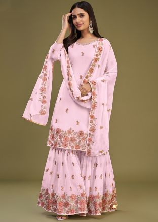 Pink Sequins Embellished Gharara Suit Set