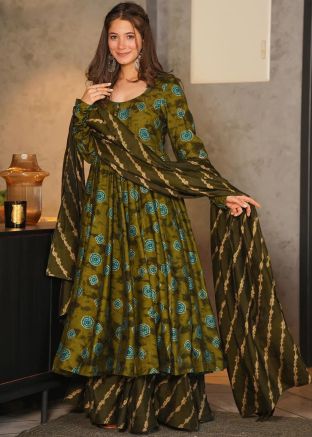 Green Readymade Digital Print Cotton Sharara Suit