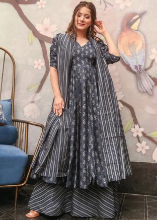 Grey Digital Printed Readymade Sharara Suit