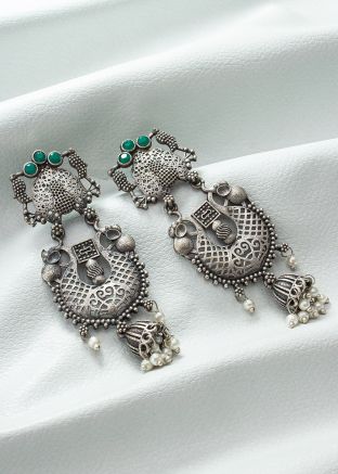 Black Stone Studded Oxidised Earring