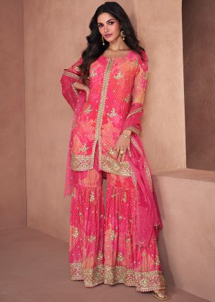 Readymade Pink Embroidered Gharara Style Suit