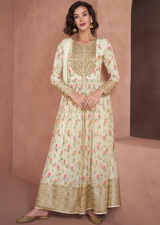 Readymade Cream Embroidered Slit Style Suit