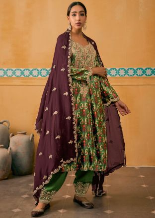 Green Digital Printed Pant Style Suit Set