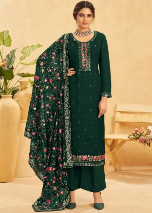 Green Organza Embroidered Pant Suit