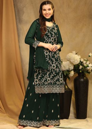 Green Dori Embroidered Palazzo Suit