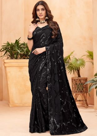 Black Georgette Embroidered Saree