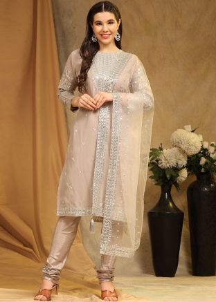 Beige Sequins Embellished Salwar Kameez