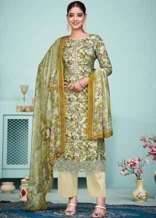 Multicolor Floral Print Pant Suit Set In Muslin
