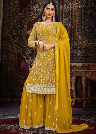 Yellow Embroidered Gharara Suit Set 