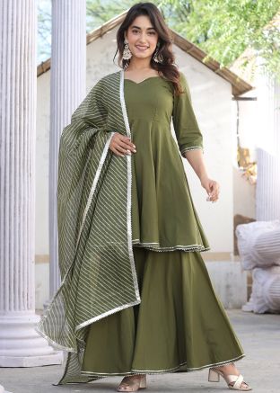 Readymade Green Gota Work Gharara Suit Set